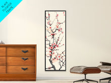 Load image into Gallery viewer, Delicate Plum Blossoms Skinny Art Tall Art Japanese Ukiyo-e Inspired Botanical Framed Canvas Print for Sophisticated Interiors
