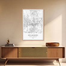 Load image into Gallery viewer, Des Moines Street Map, Iowa Map, City Map Art, Minimalist Art, Wall Art, Canvas Print, Girlfriend Gift, Travel Wall Art, Dorm Room Art