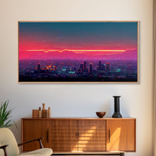 Load image into Gallery viewer, Los Angeles Wall Art, California at sunset canvas print, outrun style, vapor wave, synth wave sunset, ready to hang wall art