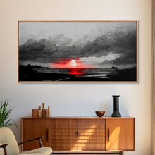 Load image into Gallery viewer, Creepy Blood moon canvas print, dark fantasy art, black and white art, Halloween, spooky art, horror landscape art