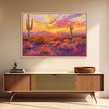 Load image into Gallery viewer, Desert Cactus Sunset Painting Framed Canvas Print, Western Decor, Southwest Wall Art, Arizona Painting, Landscape Painting, Farmhouse Decor