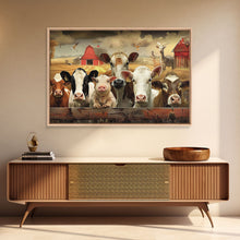 Carregar imagem no visualizador da galeria, Farm Animals On The Fence, Framed Canvas Print, Cute Animal Decor, Bathroom Wall Art, Illustration, Home Decor