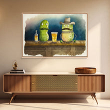 Load image into Gallery viewer, Funny Pickles In A Bar, Watercolor Painting Print, Framed Wall Art, Funny Decor, Kitsch Art, Framed Canvas Pickle Art