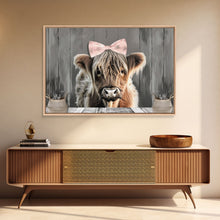 Carregar imagem no visualizador da galeria, Framed Wall Art Texas Cattle, Wood Framed Canvas Print, Farmhouse Decor, Minimalist Rustic Farmhouse Painting, Cute Nursery Wall Art