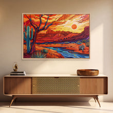 Load image into Gallery viewer, Midcentury Modern Pop Art Desert Landscape Painting Canvas Print, Framed Wall Art, Southwestern Decor, Home Decor Wall Art, Country Decor