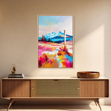 Load image into Gallery viewer, Cross with Mountain Backdrop - Framed Canvas Print, Scenic Western Art, Inspirational Wall Art for Bedroom Decor