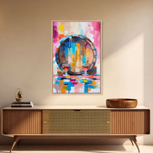 Carregar imagem no visualizador da galeria, Abstract Wine Barrel with Glasses - Framed Canvas Print, Modern Wine Art, Bar Decor, Wine Lover's Gift