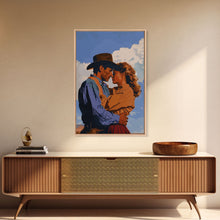 Cargar imagen en el visor de la galería, Classic Western Love Scene Under Blue Sky - Framed Canvas Print, Rustic Cowboy Decor, Living Room Art, Romantic Wall Art for Home