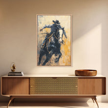 Carregar imagem no visualizador da galeria, Action-Packed Cowboy on Horseback - Framed Canvas Print, Western Wall Art, Rustic Decor, Living Room and Bedroom Art Print