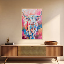 Load image into Gallery viewer, Colorful Highland Cow Art - Rustic Farmhouse Wall Decor, Vibrant Animal Painting, Living Room Art, Highland Cow Canvas Print