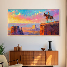 Load image into Gallery viewer, Cowboy Overlooking Monument Valley, Farmhouse Style Framed Canvas Print for Bedroom Wall Art, Rustic Home Decor, Scenic Western Landscape