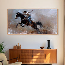 Carregar imagem no visualizador da galeria, Action-Packed Rodeo Scene with Bucking Horse, Beautiful Framed Canvas Print, Western Living Room Art, Rustic Bedroom Decor, Wall Art
