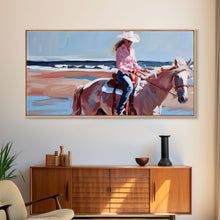Load image into Gallery viewer, Cowboy Riding Bucking Horse, High Energy Framed Canvas Print, Perfect for Western Living Room Art, Bedroom Decor, Rustic Home Wall Art