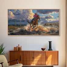 Load image into Gallery viewer, Colorful Desert Landscape with Tree Under Starry Sky, Stunning Framed Canvas Print, Living Room Art, Bedroom Decor, Southwestern Wall Art