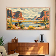 Load image into Gallery viewer, Cowboy in Monument Valley Landscape, Framed Canvas Print for Rustic Living Room Decor, Western Art for Bedroom and Home Decoration
