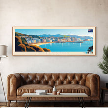 Load image into Gallery viewer, Wellington, New Zealand Panoramic Travel Poster Canvas Print, Wellington, New Zealand Painting, New Zealand Art, Wellington Panoramic Travel Art, Travel Painting