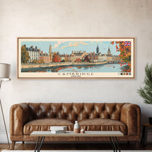Carregar imagem no visualizador da galeria, Cambridge, England Panoramic Canvas Print, Cambridge, England Painting, England Art, Cambridge Travel Poster, Travel Art, Living Room Painting