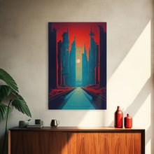 Carregar imagem no visualizador da galeria, Brutalist Art Deco Dystopian City Art, Framed Canvas Print, Ready To Hang Framed Wall Art, Living Room Wall Decor