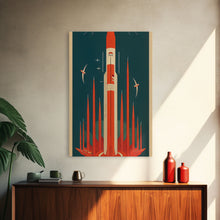 Carregar imagem no visualizador da galeria, Art Deco Space Travel Poster Art, Framed Canvas Print, Ready To Hang Framed Wall Art, Living Room Wall Hanging