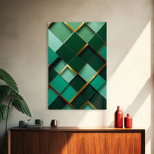 Load image into Gallery viewer, Emerald Green Geometric Abstract Art, Framed Canvas Print, Ready To Hang Framed Wall Art, Living Room Wall Hanging