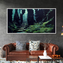 Cargar imagen en el visor de la galería, Fantasy Forest with Temple Steps, Wall Decor, Ready To Hang Framed Canvas Print, Oversize Wall Art