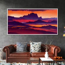 Load image into Gallery viewer, Arizona Desert Landscape at Sunset, Vaporwave Style Landscape, Cool Office Art, Ready To Hang Framed Canvas Print, Oversize Wall Art
