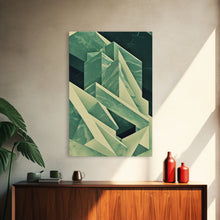 Load image into Gallery viewer, Cubism abstract geometric painting print, green marble shapes, framed canvas print