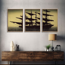 Load image into Gallery viewer, Haunted ghost pirate ship aloft in the sea, 3 piece canvas, 3 piece wall art, living room above sofa art