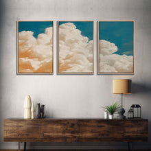 Carregar imagem no visualizador da galeria, Framed Canvas Wall Art Set of 3 Pastel Clouds, Navy Blue Sky, Nature Landscape Prints, Minimalist Modern Art Nature Boho Wall Decor