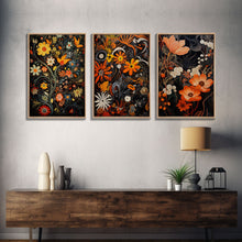 Load image into Gallery viewer, Boho Style Wall Art, Framed Canvas Print 3 Piece Set, Boho Chic, Gifts For Girlfriend, Boho Home Decor, Botanical Floral Art, Botanical Art