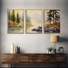 Load image into Gallery viewer, Beautiful Wall Art 3 Piece Canvas Print Framed Wall Decor, Watercolor Landscape Painting Print, Pacific Northwest, Oregon Art