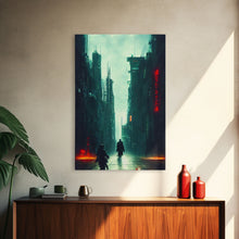 Load image into Gallery viewer, Cyberpunk Demon Art, Demon in the streets of Tokyo, Framed Canvas Print, Ready To Hang Framed Wall Art