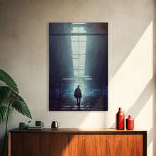 Load image into Gallery viewer, Cyberpunk Android In An Abandoned City, Dystopian Post Apocalyptic Art, Framed Canvas Print, Ready To Hang Framed Wall Art, Living Room