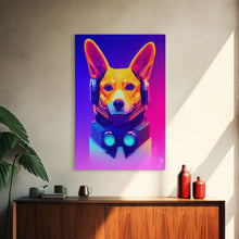 Load image into Gallery viewer, Cyberpunk Corgi Portrait, Futuristic Corgi, Framed Canvas Print, Ready To Hang Framed Wall Art, Living Room Wall Hanging