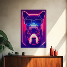 Load image into Gallery viewer, Cyberpunk Pitbull Portrait, Futuristic Dog Portrait, Framed Canvas Print, Ready To Hang Framed Wall Art, Living Room Wall Hanging