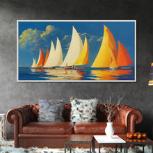 Load image into Gallery viewer, Art Deco Sailboats, Sailing Art, Sailing on the open sea, Wall Decor, Ready To Hang Framed Canvas Print, Oversize Wall Art
