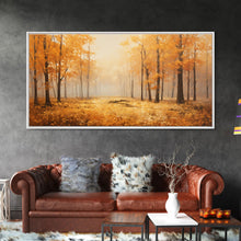 Carregar imagem no visualizador da galeria, Fall Decor Framed Canvas Print | Trees With Falling Leaves | Fall Wedding Decor | Fall Home Decor | Fall Wall Decor | Rustic Fall Decor