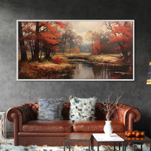 Carregar imagem no visualizador da galeria, Fall Decor Framed Canvas Print | Trees With Falling Leaves | Fall Wedding Decor | Fall Home Decor | Fall Wall Decor | Rustic Fall Decor