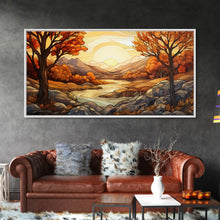 Carregar imagem no visualizador da galeria, Fall Centerpiece Landscape Painting Canvas Print, Stained Glass Style Art, Stained Glass Wall Art, Autumn Decor, Rustic Fall Art, Fall Decor