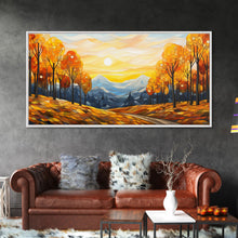 Carregar imagem no visualizador da galeria, Fall Trees, Autumn Wall Art, Abstract Nature Painting, Sunset Art, College Dorm Decor, Camper Wall Decor, Canvas Wall Art, Panoramic Art