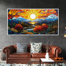 Cargar imagen en el visor de la galería, Stained Glass Wall Art, Abstract Wall Print, Sunset Art, Canvas Print, Wall Hanging, Panoramic Art, Bookshelf Decor, New Home Gift Ideas