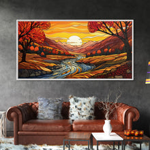 Carregar imagem no visualizador da galeria, Fall Wall Art, Abstract Wall Print, Sunset Art, River Art, Canvas Print, Wall Hanging, Panoramic Art, Nature Lover Gift, Above Bed Decor