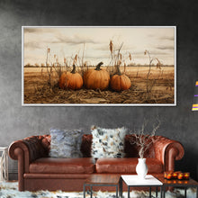 Carregar imagem no visualizador da galeria, Autumn Wall Art, Pumpkin Decor, Farm Wall Art, Canvas Print, Wall Hanging, Panoramic Art, Farmhouse Wall Decor, Housewarming Gift, RV Decor