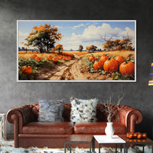 Cargar imagen en el visor de la galería, Fall Wall Art, Pumpkin Decor, Nature Wall Art, Canvas Print, Wall Hanging, Panoramic Art, Farmhouse Art, Country Home Decor, Kitchen Prints
