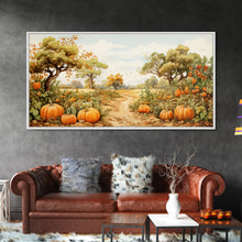 Carregar imagem no visualizador da galeria, Fall Wall Art, Pumpkin Decor, Nature Wall Art, Canvas Print, Wall Hanging, Panoramic Art, Living Room Prints, Country Home Wall Art, RV Art