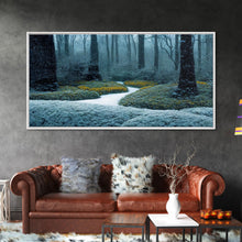 Carregar imagem no visualizador da galeria, Cabin art, snow covered winter forest, winter vacation home art, framed canvas print, ready to hang framed wall art