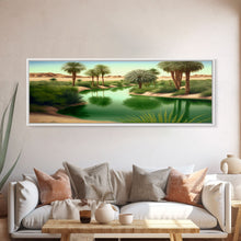 Load image into Gallery viewer, Desert Oasis Watercolor Landscape Canvas Print - Perfect for Living Room, Bedroom, Panoramic Extra Wide Format Art