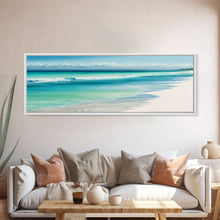Load image into Gallery viewer, Blue Beach and Ocean Waves Panoramic Framed Canvas Print - Perfect for Living Room, Bedroom, Office Decor