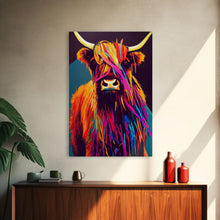 Cargar imagen en el visor de la galería, Colorful farmhouse art, Highland cow, Scotland cattle, framed canvas print