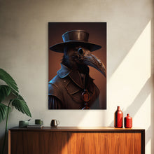 Load image into Gallery viewer, Crow wearing a plague doctor mask, poster art, cool spooky fine art poster print